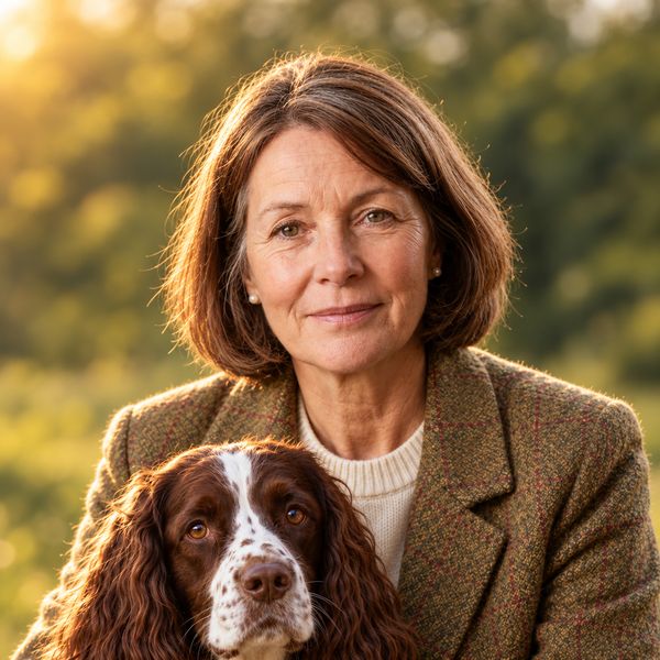 Judith Pembroke with a springer spaniel